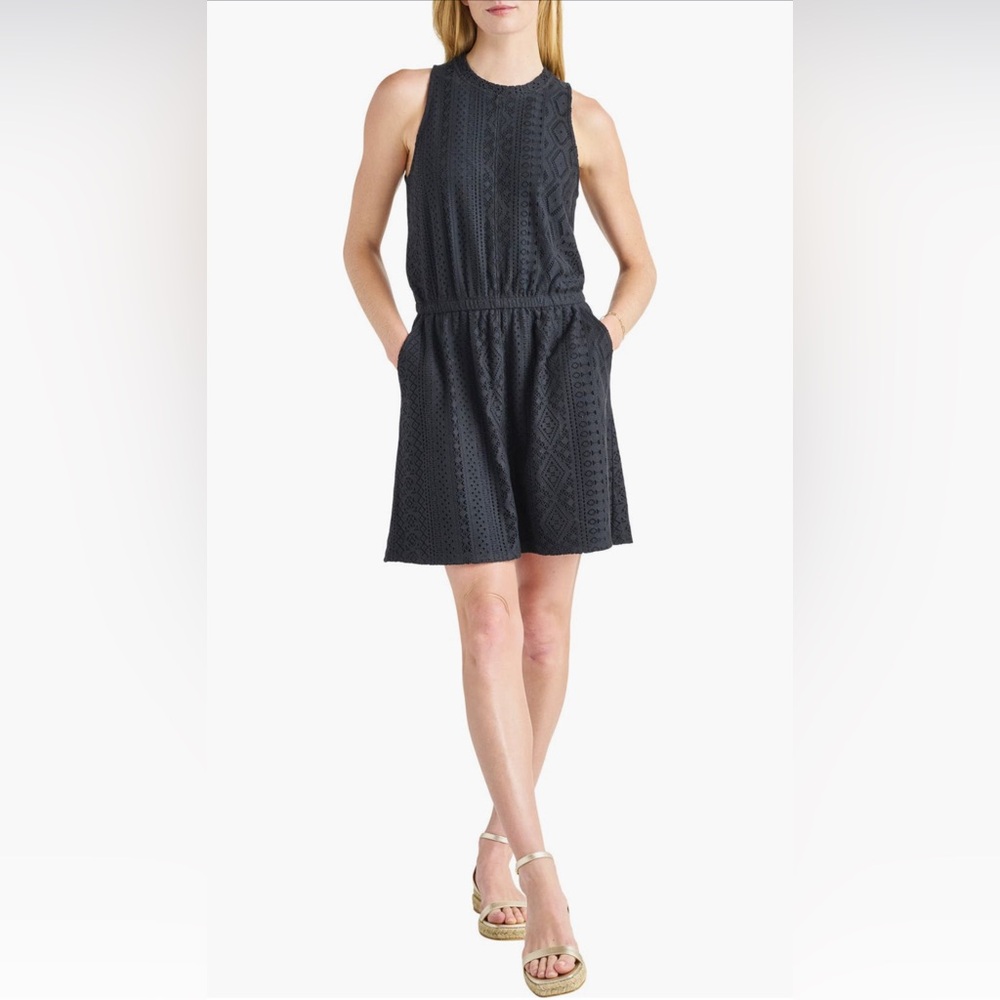 Splendid Black Pointelle Fit & Flare Dress